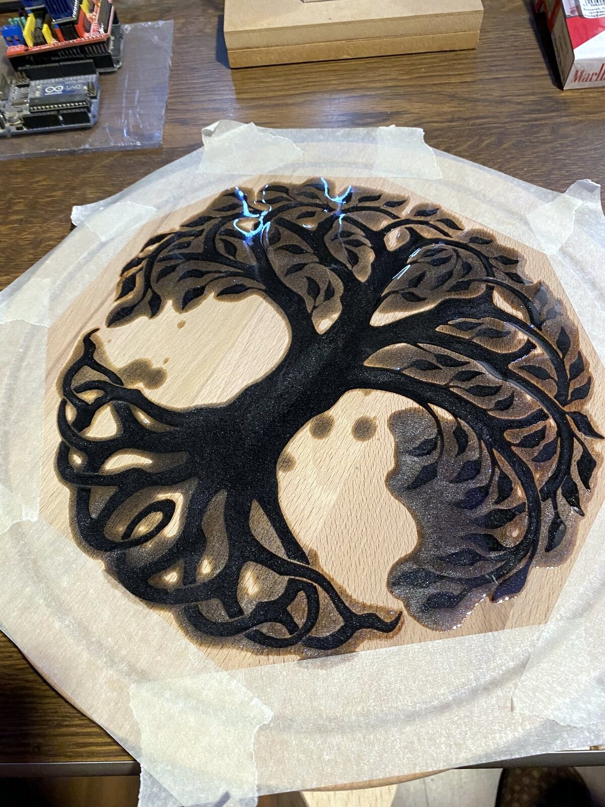 Tree of Life finished relief wood carving in detailed layout view
