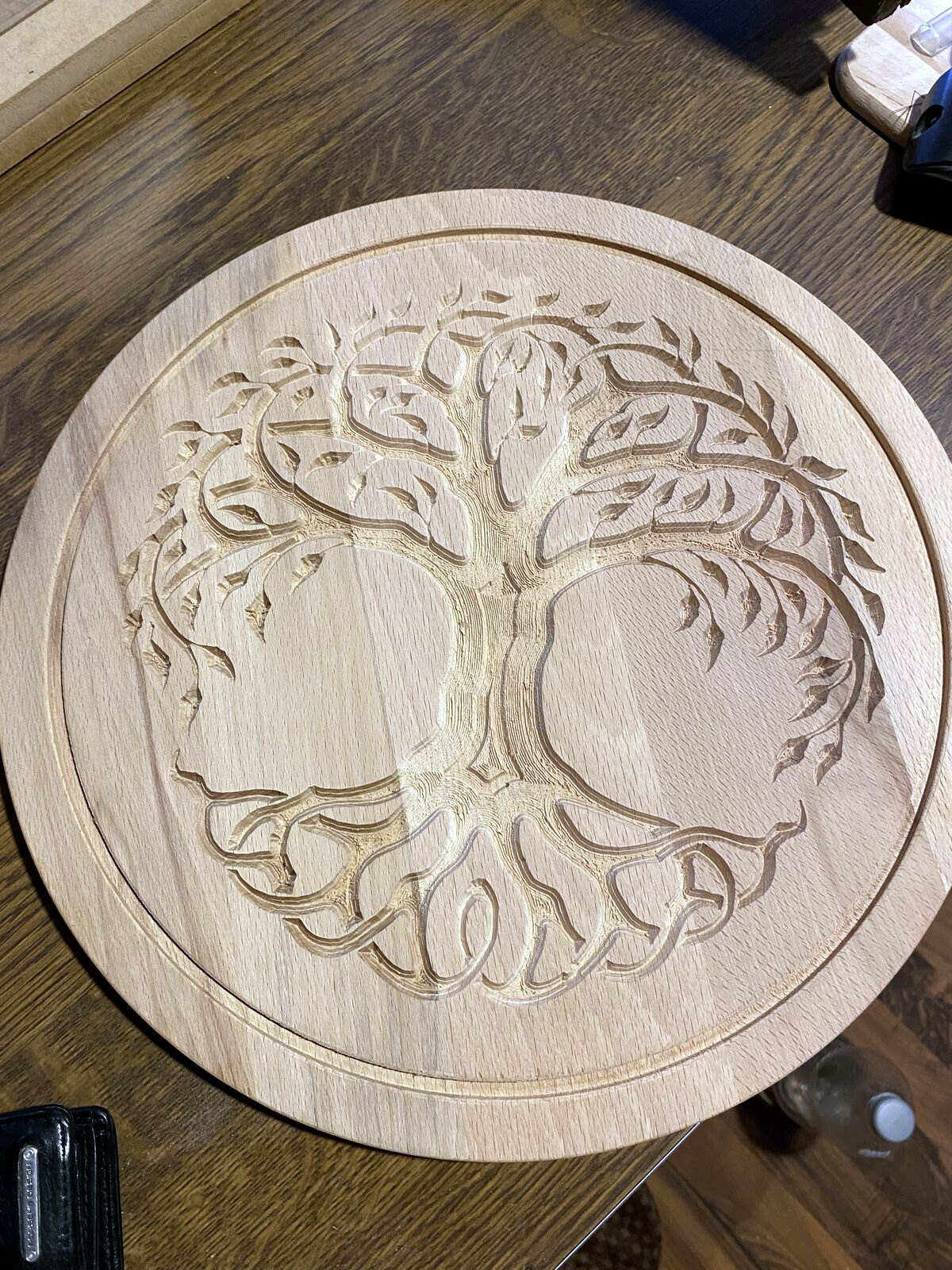 Raw CNC carved Tree of Life panel before hand sanding